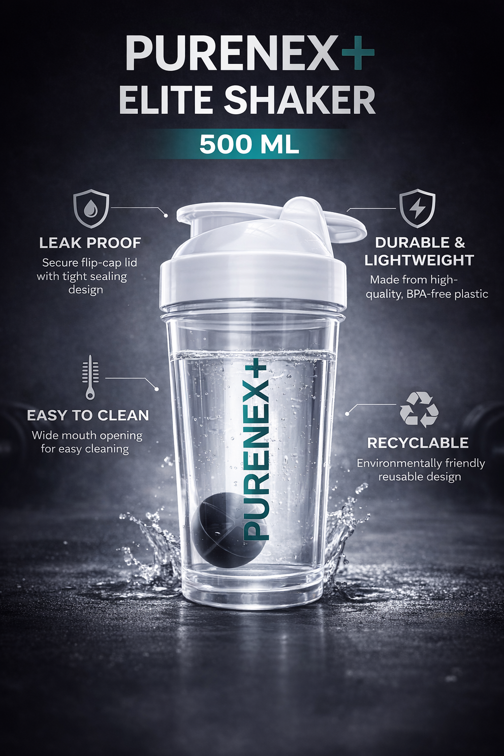 PURENEX+ Elite Shaker Bottle 500 ml